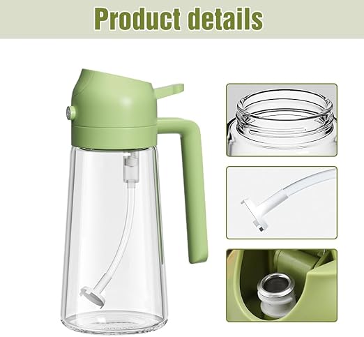 2-in-1 Glass Oil Sprayer & Dispenser | 500ml Sprayable & Pourable Oil Bottle | Multipurpose Kitchen Oil Container (Random Color)**