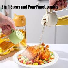 2-in-1 Glass Oil Sprayer & Dispenser | 500ml Sprayable & Pourable Oil Bottle | Multipurpose Kitchen Oil Container (Random Color)**