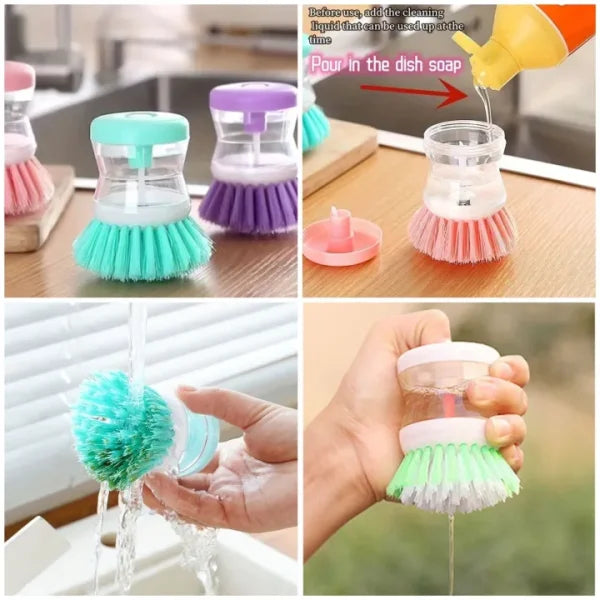 Mini Dishwashing Brush with Built-In Scrubber – Oil-Resistant Kitchen Cleaning Tool | Removes Stains, Random Color