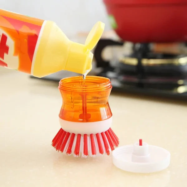 Mini Dishwashing Brush with Built-In Scrubber – Oil-Resistant Kitchen Cleaning Tool | Removes Stains, Random Color