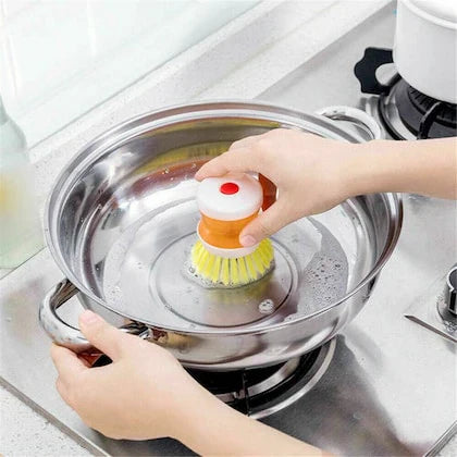 Mini Dishwashing Brush with Built-In Scrubber – Oil-Resistant Kitchen Cleaning Tool | Removes Stains, Random Color