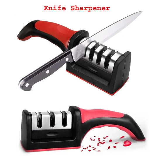 3-Stage Knife Sharpener for Kitchen – Multifunctional Diamond Cutter Sharpening Tool for Straight & Serrated Blades